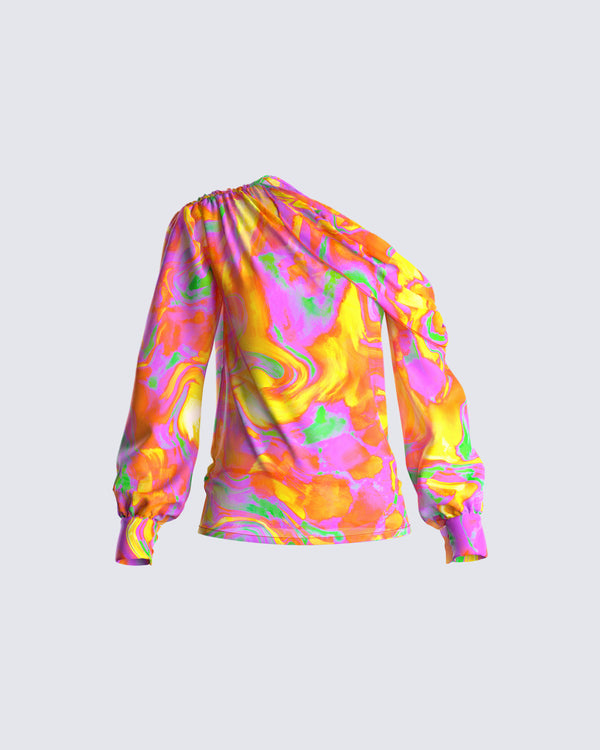 finesse Monica Abstract Print Draped Top