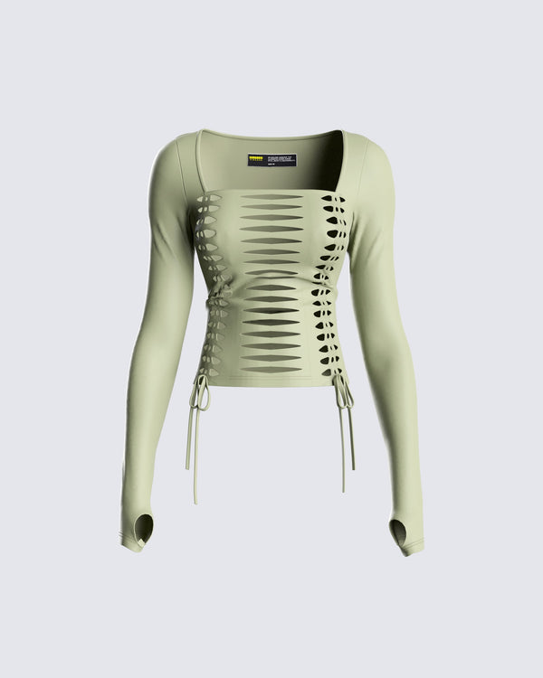 finesse Morgan Green Long Sleeve Top