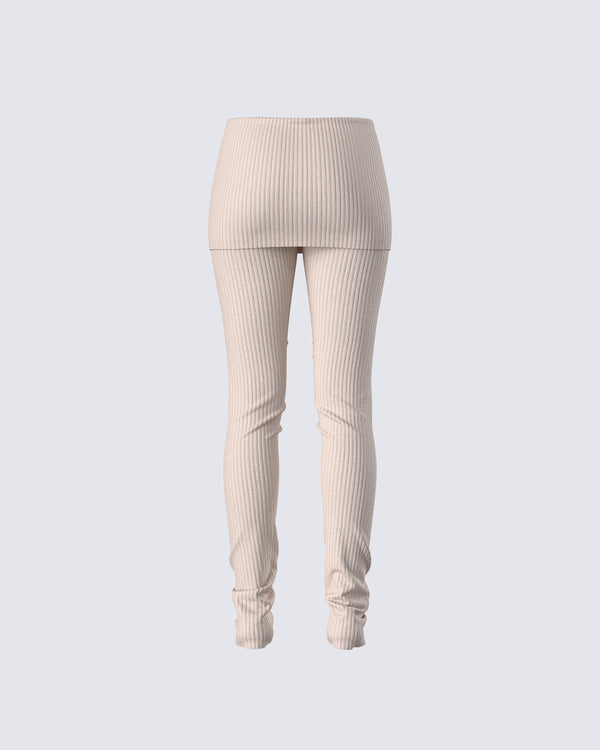 Finesse Myka Beige Rib Foldover Legging