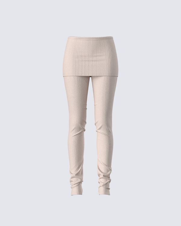 finesse Myka Beige Rib Foldover Legging