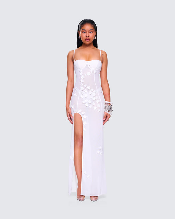 Finesse Myla White Floral Mesh Maxi Dress