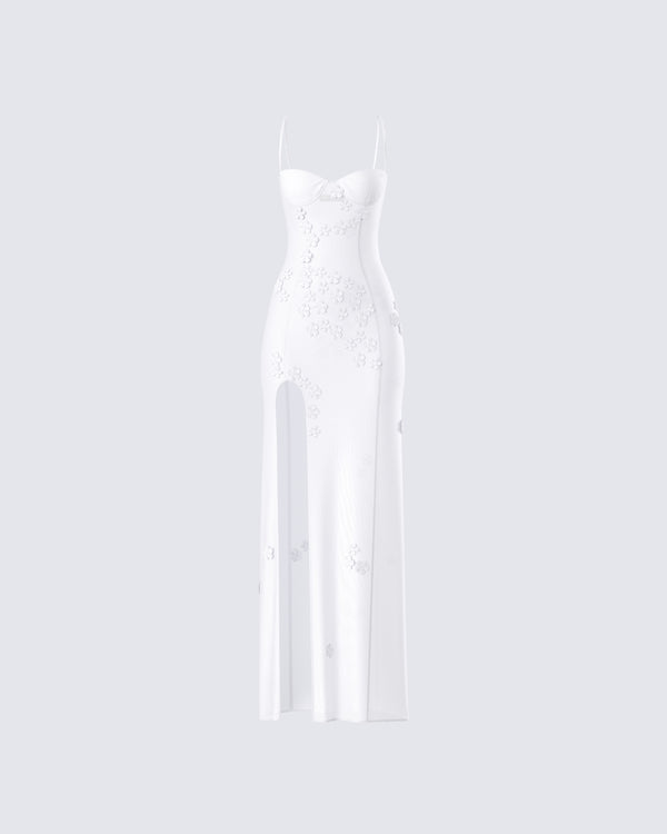 finesse Myla White Floral Mesh Maxi Dress