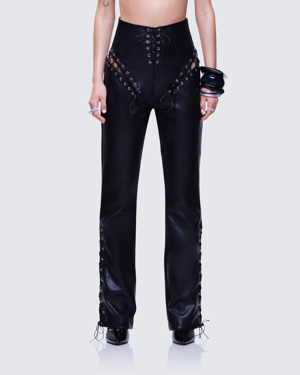 Finesse Nada Black Lace Up High Waisted Pant