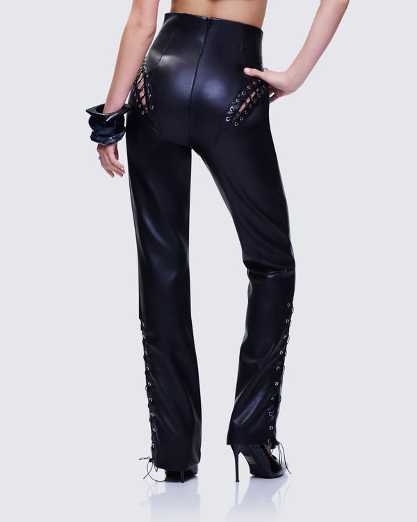 Finesse Nada Black Lace Up High Waisted Pant