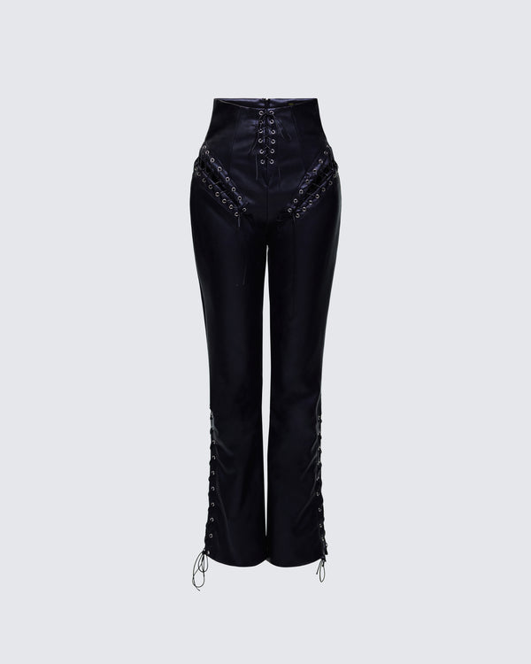 finesse Nada Black Lace Up High Waisted Pant