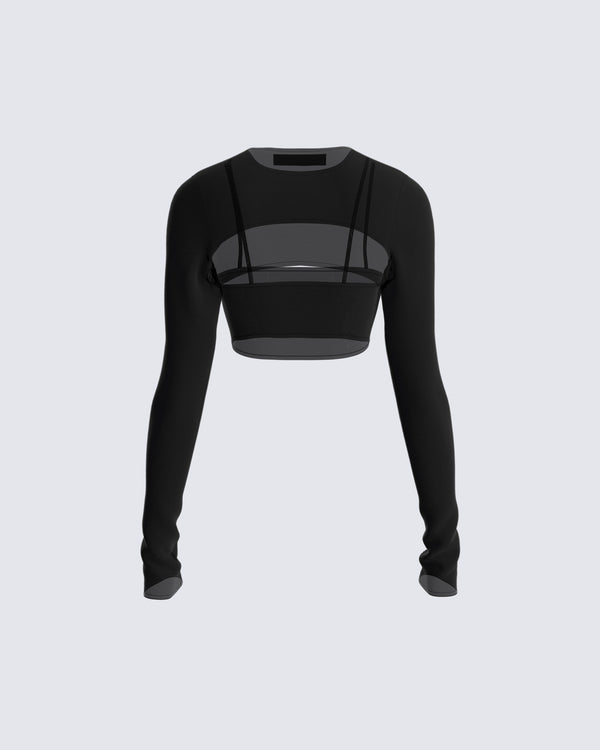 Finesse Nadine Black Mesh Tank And Shrug