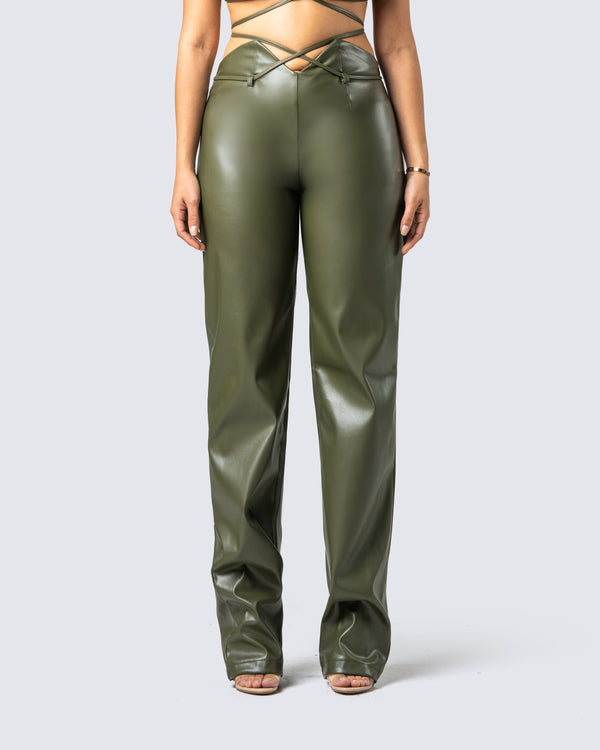Finesse Nadir Olive Vegan Leather Pant