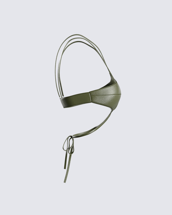 Finesse Nadir Olive Vegan Leather Tie Top