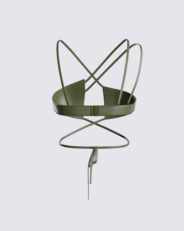 Finesse Nadir Olive Vegan Leather Tie Top
