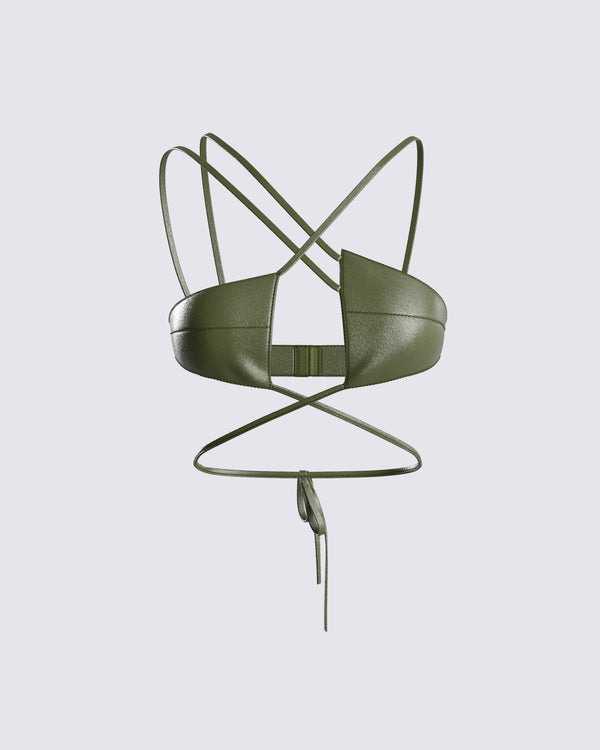 finesse Nadir Olive Vegan Leather Tie Top