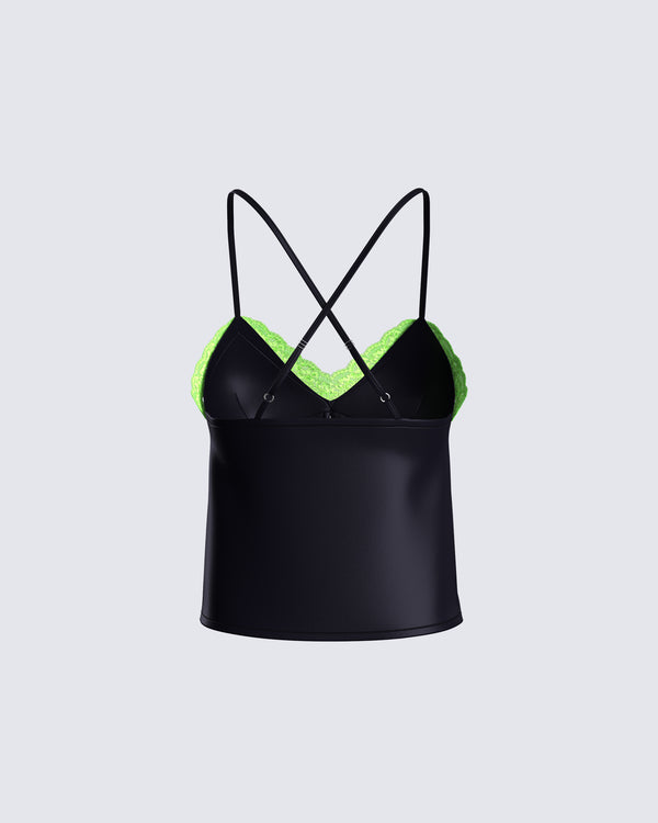 Finesse Nadya Black Satin Cami Top