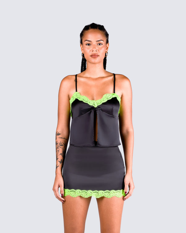 Finesse Nadya Black Satin Cami Top