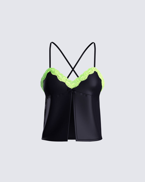 finesse Nadya Black Satin Cami Top
