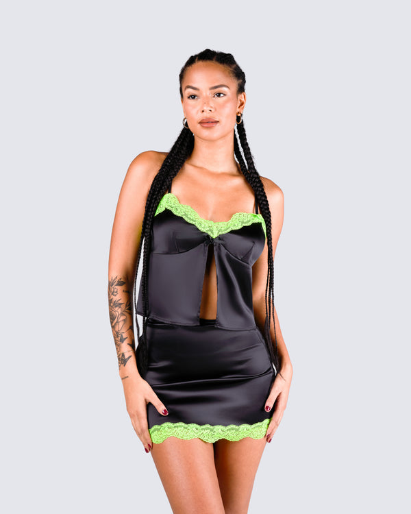 Finesse Nadya Black Satin Mini Skirt