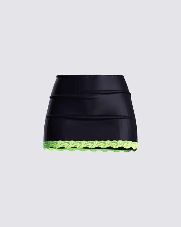 finesse Nadya Black Satin Mini Skirt