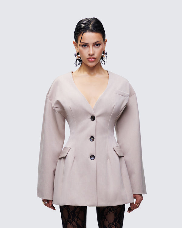 Finesse Nahia Brown Cinched Waist Blazer