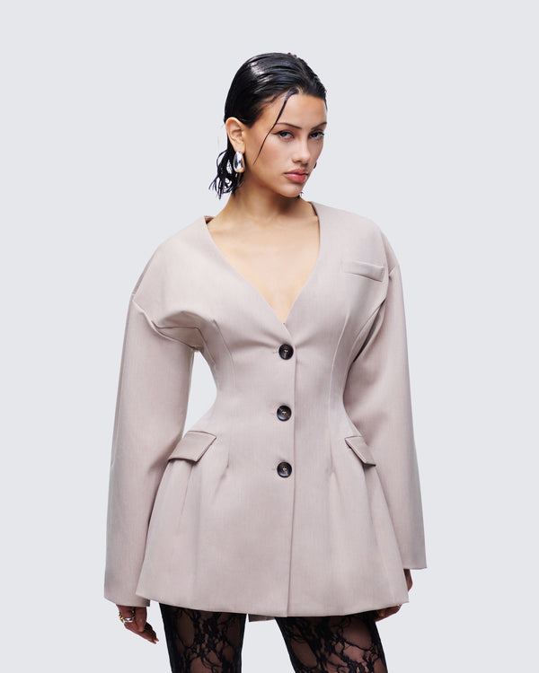 Finesse Nahia Brown Cinched Waist Blazer