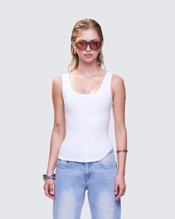 Finesse Naia White Tilted Hem Tank Top