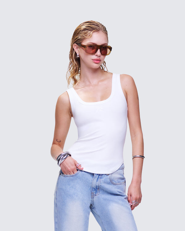 Finesse Naia White Tilted Hem Tank Top