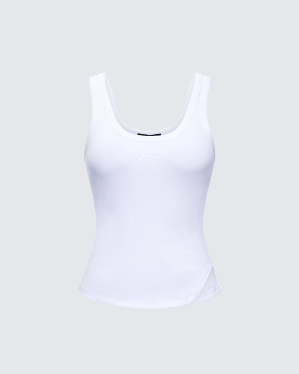 finesse Naia White Tilted Hem Tank Top