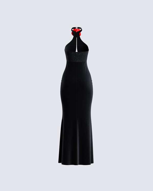 Finesse Nala Black Rhinestone Velvet Gown