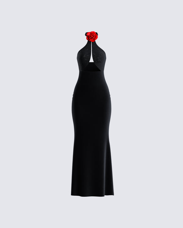 finesse Nala Black Rhinestone Velvet Gown