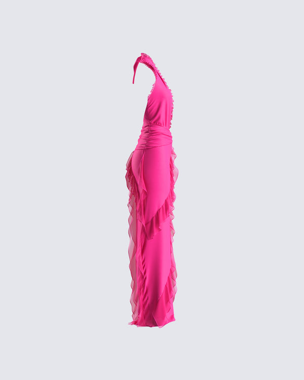 Finesse Nandi Hot Pink Ruffle Maxi Dress