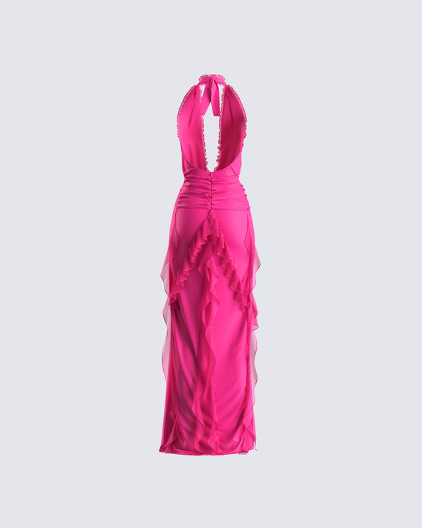 Finesse Nandi Hot Pink Ruffle Maxi Dress