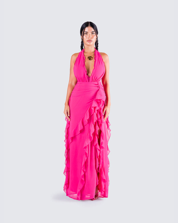 Finesse Nandi Hot Pink Ruffle Maxi Dress