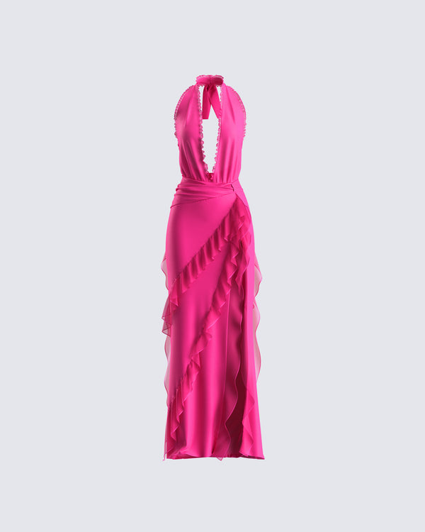 finesse Nandi Hot Pink Ruffle Maxi Dress