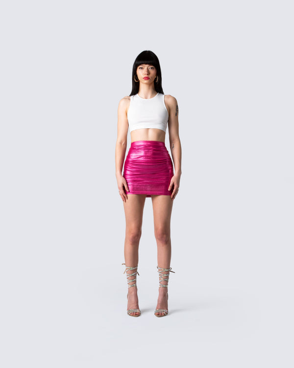 Finesse Naomi Metallic Shirred Mini Skirt