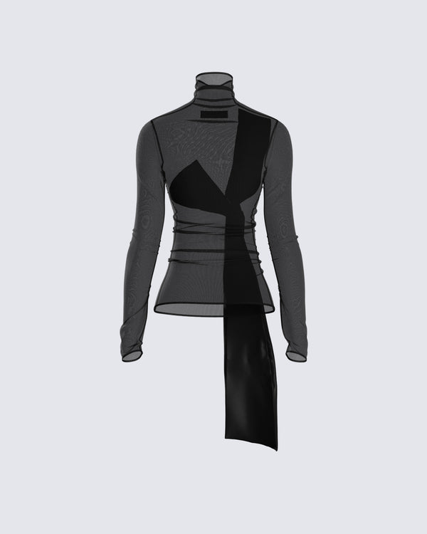 Finesse Narda Black Satin Bow Top