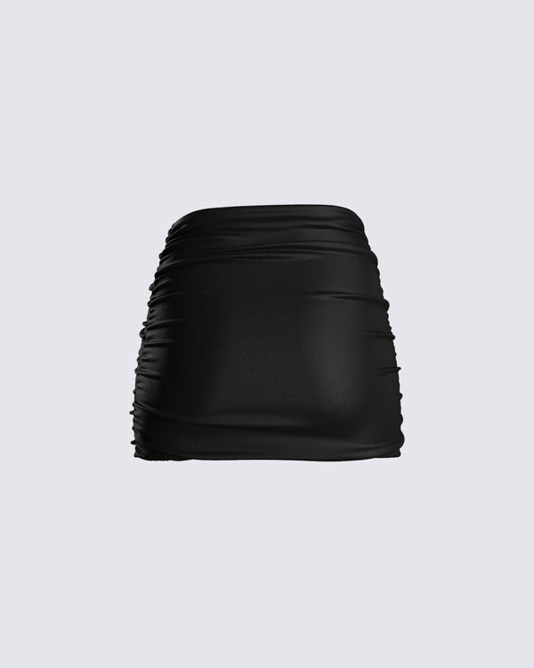 Finesse Narda Black Satin Mini Skirt