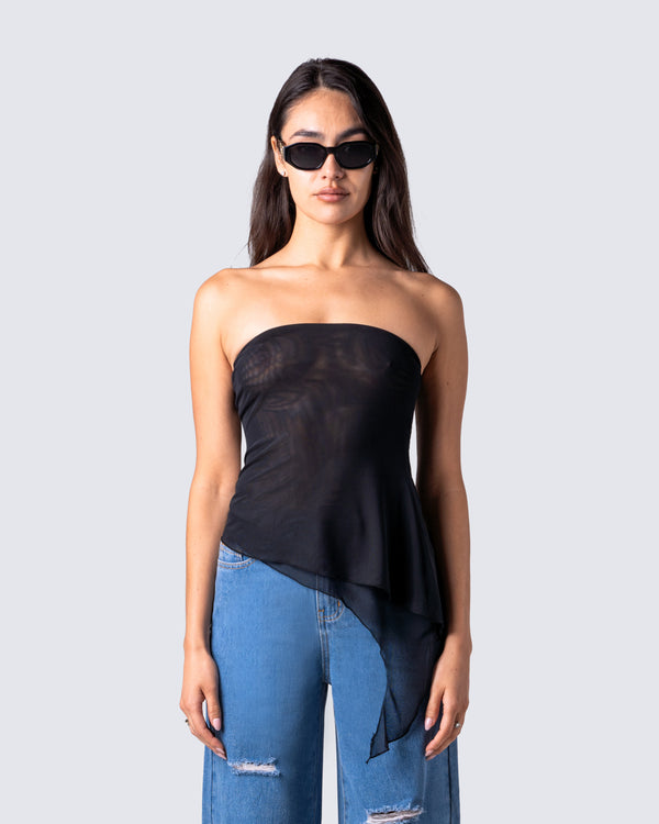 Finesse Narelle Black Mesh Ruffle Top