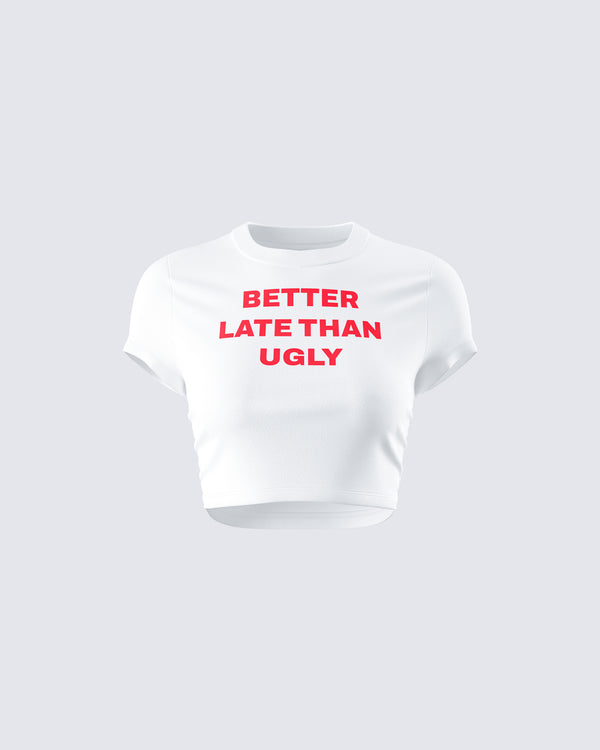 finesse Nat White Jersey Graphic Top