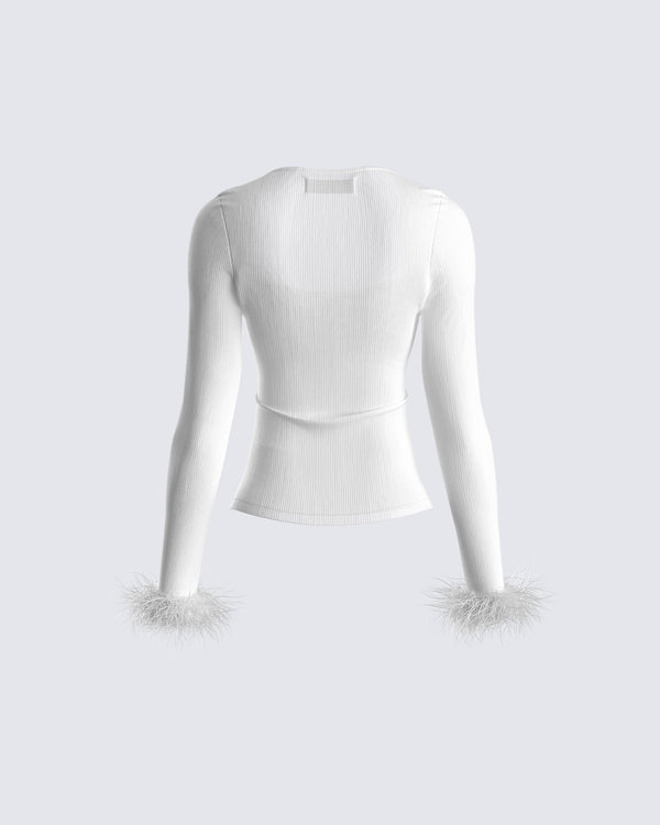Finesse Natasha White Fur Trim Top