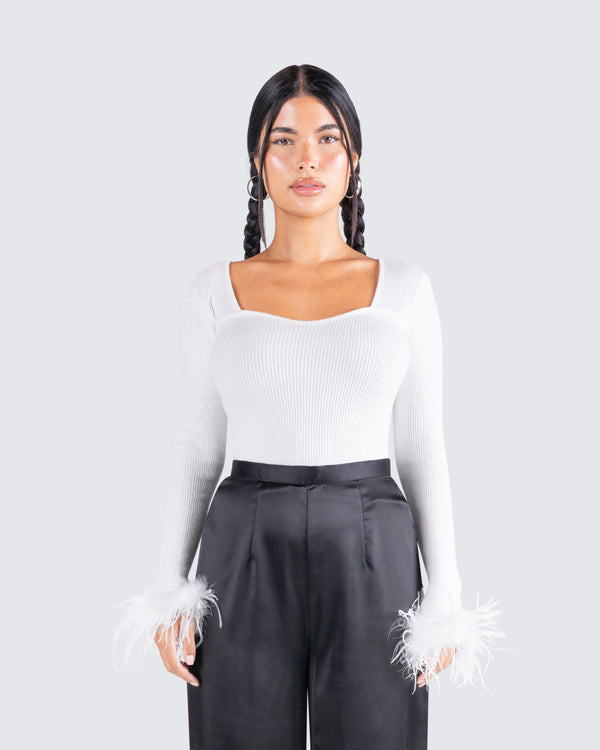 Finesse Natasha White Fur Trim Top