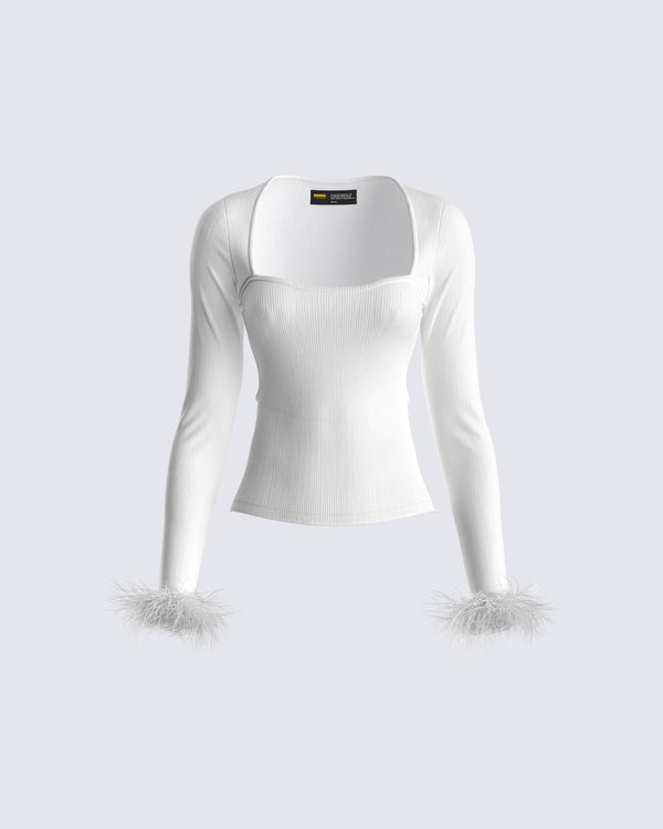 finesse Natasha White Fur Trim Top