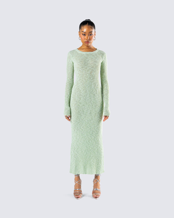 Finesse Nea Green Sweater Knit Midi Dress