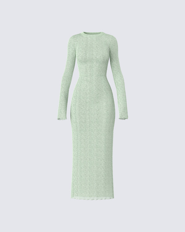 finesse Nea Green Sweater Knit Midi Dress