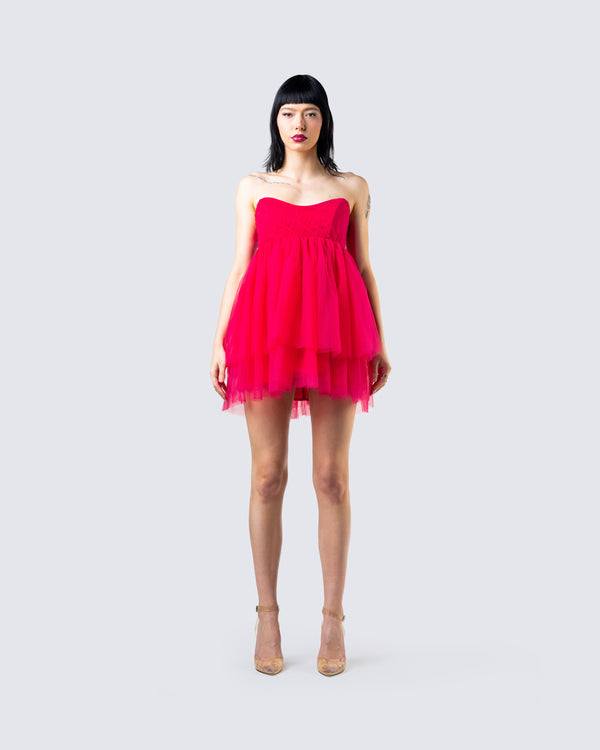 Finesse Nelly Hot Pink Tulle Mini Dress