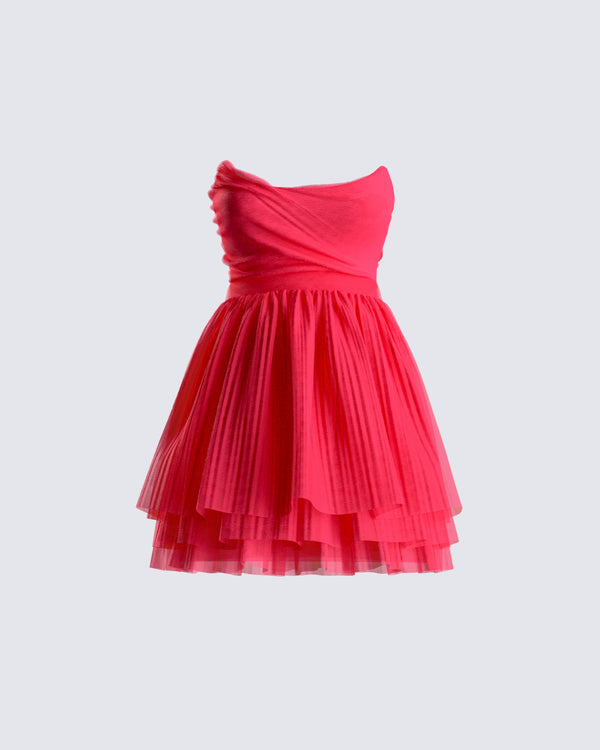 finesse Nelly Hot Pink Tulle Mini Dress