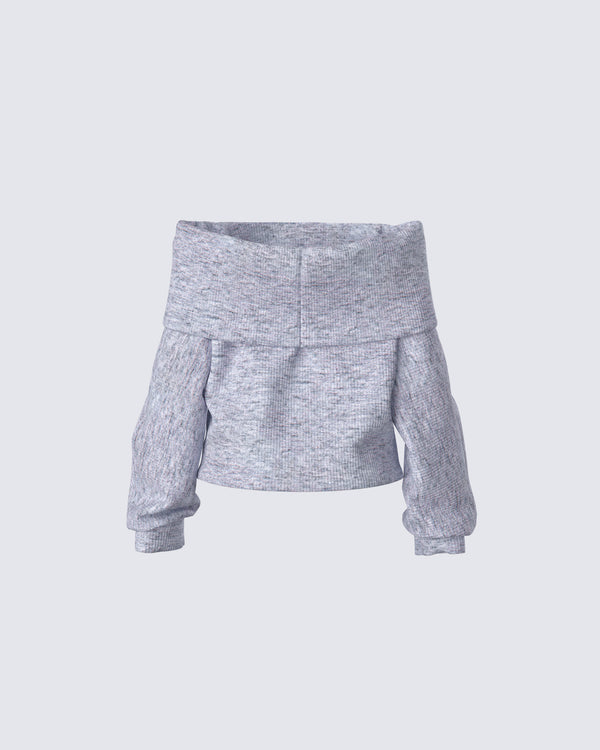 Finesse Nesa Grey Off Shoulder Sweater Top