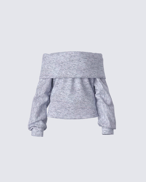 finesse Nesa Grey Off Shoulder Sweater Top
