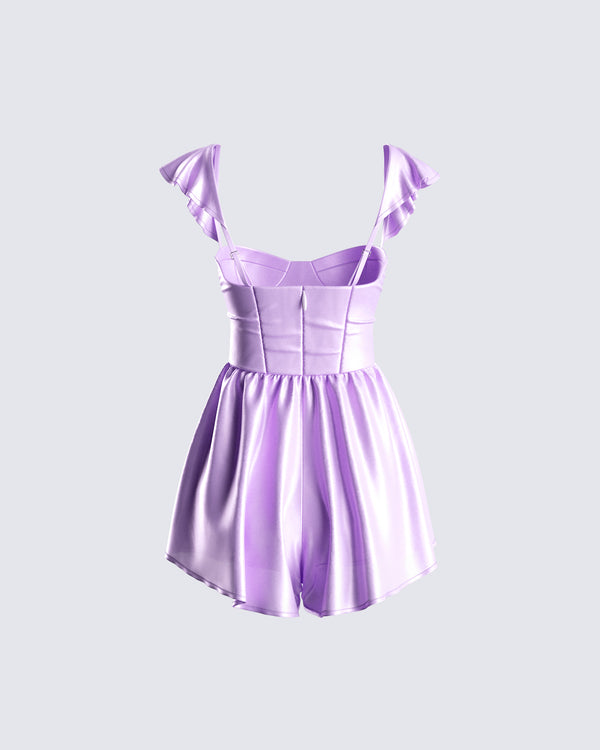 Finesse Nett Lavender Satin Ruffle Romper