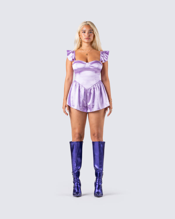 Finesse Nett Lavender Satin Ruffle Romper