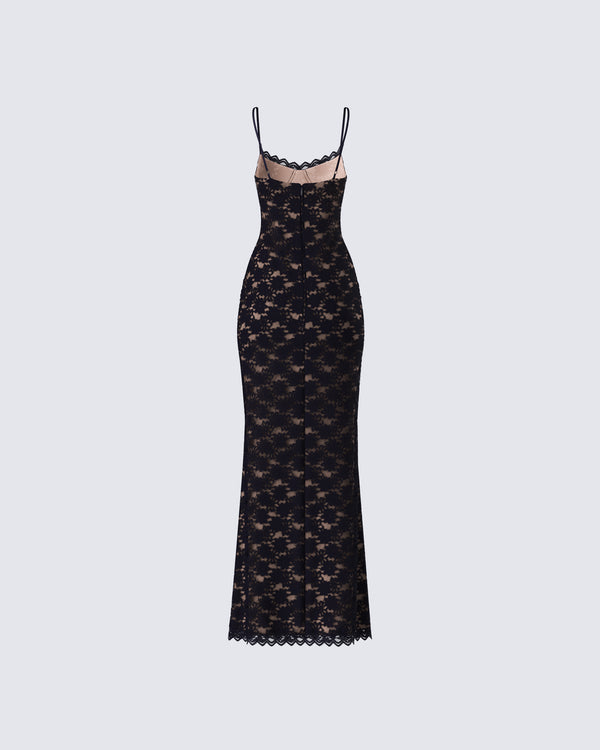 Finesse Nevaeh Black Lace Maxi Dress