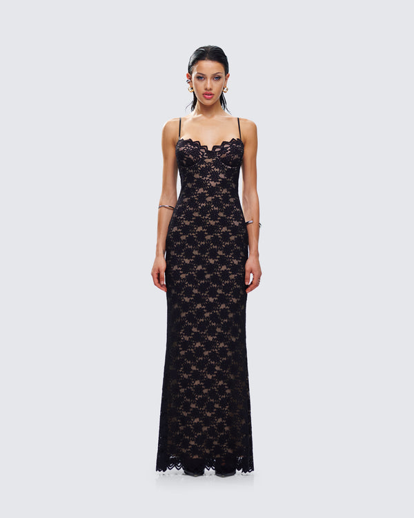 Finesse Nevaeh Black Lace Maxi Dress