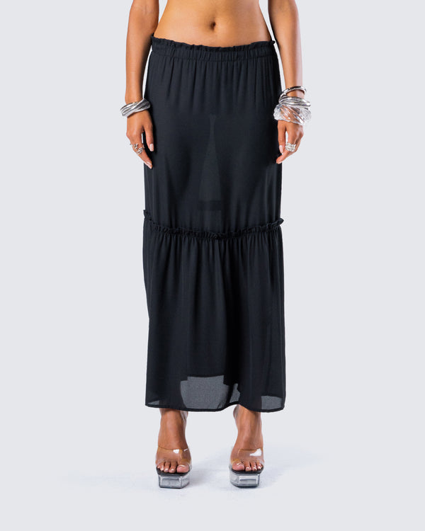 Finesse Neve Black Georgette Tiered Skirt