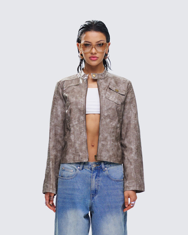 Finesse Nevelle Sage Wash Faux Leather Jacket